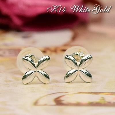 14金 ピアス 14k K14 ホワイトゴールド フラワー スタッドピアス 華奢