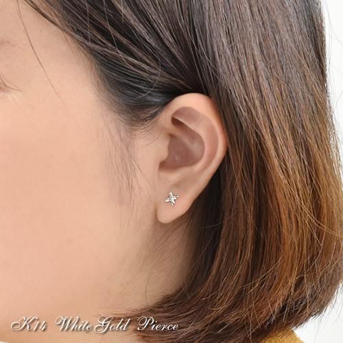 14金 ピアス 14k K14 ホワイトゴールド フラワー スタッドピアス 華奢 