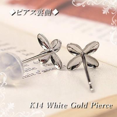14金 ピアス 14k K14 ホワイトゴールド フラワー スタッドピアス 華奢