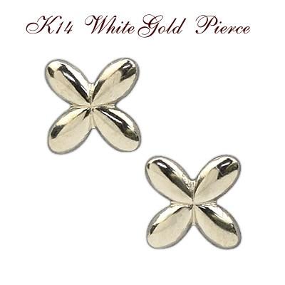 K14 14金 ホワイトゴールド ピアス クローバー 14金 ピアス 14k K14 ホワイトゴールド フラワー スタッドピアス 華奢
