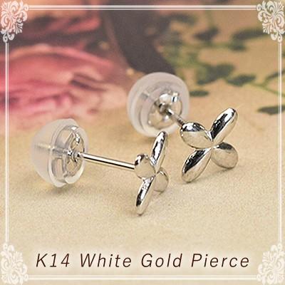14金 ピアス 14k K14 ホワイトゴールド フラワー スタッドピアス 華奢