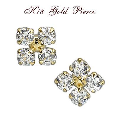 18金 ピアス 18k K18 キュービックジルコニア 四葉のクローバー 