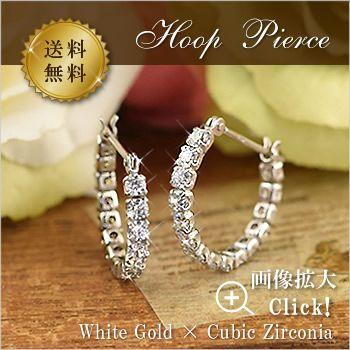フープピアス キュービックジルコニア 10金 10k K10 ホワイトゴールド