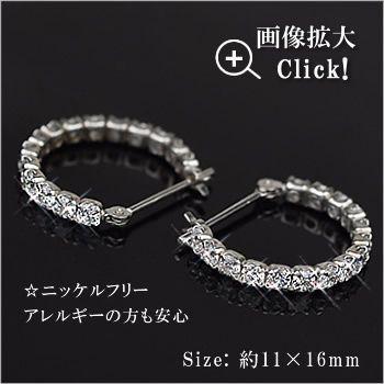 フープピアス キュービックジルコニア 10金 10k K10 ホワイトゴールド