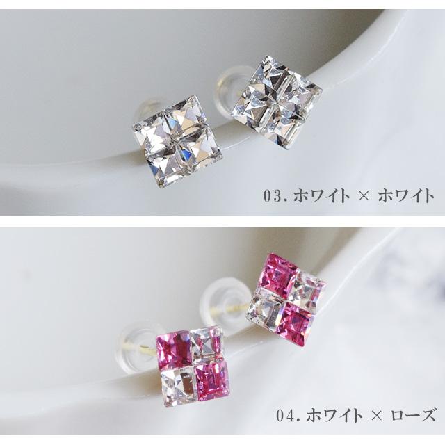 ピアス 18金 スワロフスキー クリスタル スクエア ホワイト ブラック