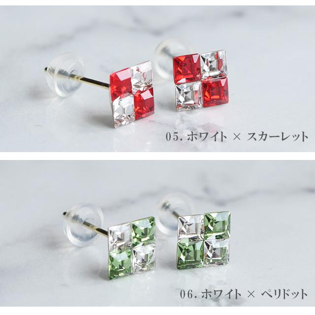 ピアス 18金 スワロフスキー クリスタル スクエア ホワイト ブラック