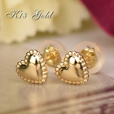 18金 スタッドピアス ハートモチーフ K18 ゴールド 18K ( 誕生日