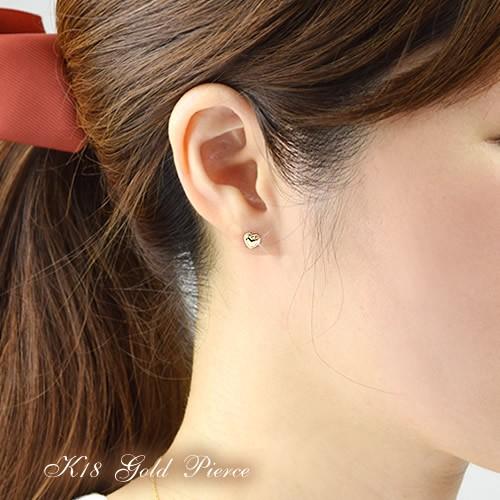 18金 スタッドピアス ハートモチーフ K18 ゴールド 18K ( 誕生日 