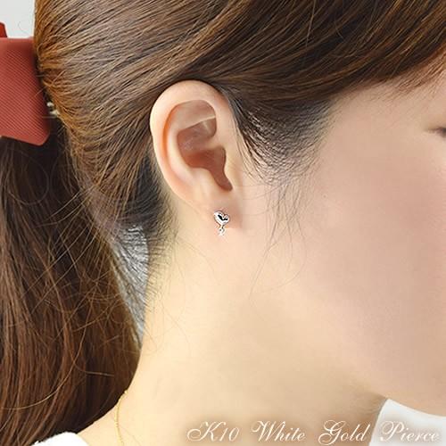 揺れるピアス スタッドピアス 10金 ダイヤモンド K10 ホワイトゴールド 