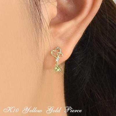 ペリドット スタッドピアス 揺れるピアス CZ 10金 イエローゴールド 8 