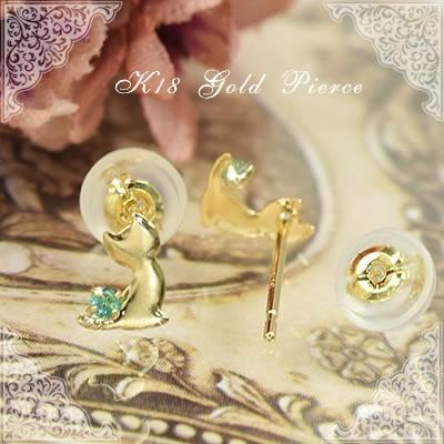 18金 エメラルド 猫 ピアス18k K18 ゴールド 5月 誕生石 ネコ キャット 
