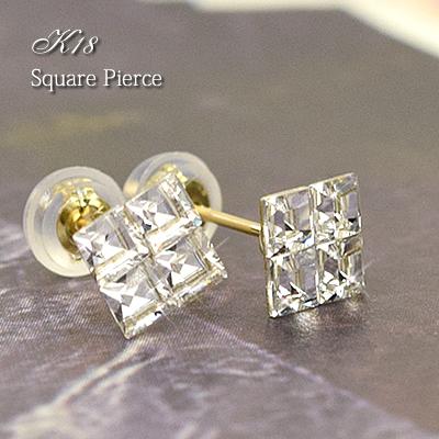 18金 ピアス スワロフスキー クリスタル クリア ホワイト 18k K18