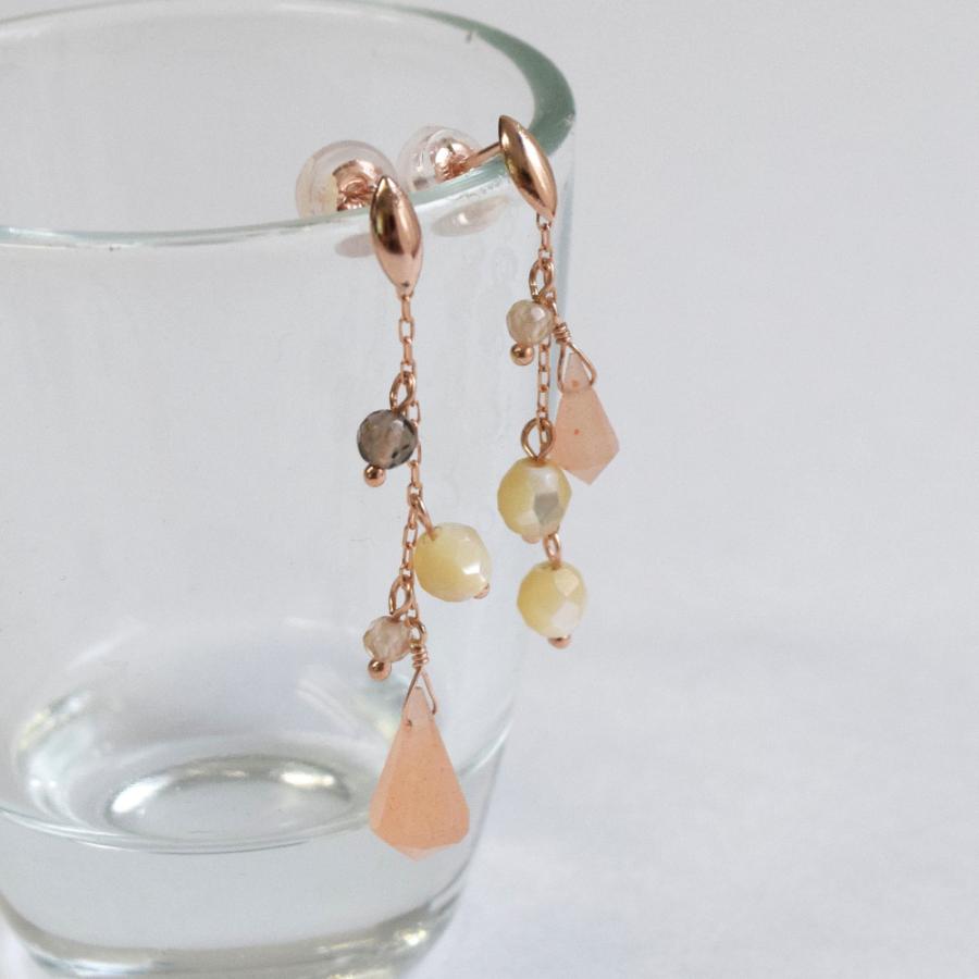 揺れるピアス 10k K10 ピンクゴールド ピアス オレンジムーンストーン