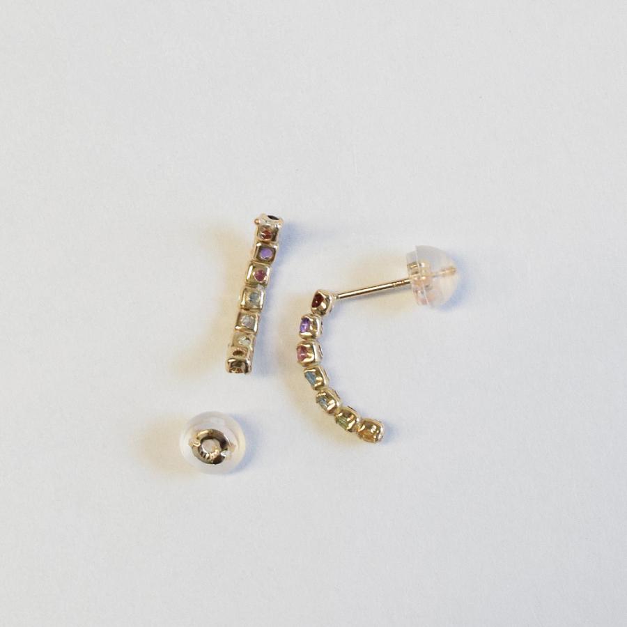 厄除け K10 ゴールド スタッドピアス ハーフフープ 七色 レインボー
