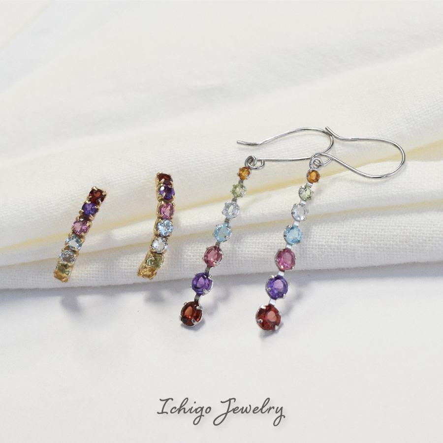 厄除け K10 ゴールド スタッドピアス ハーフフープ 七色 レインボー