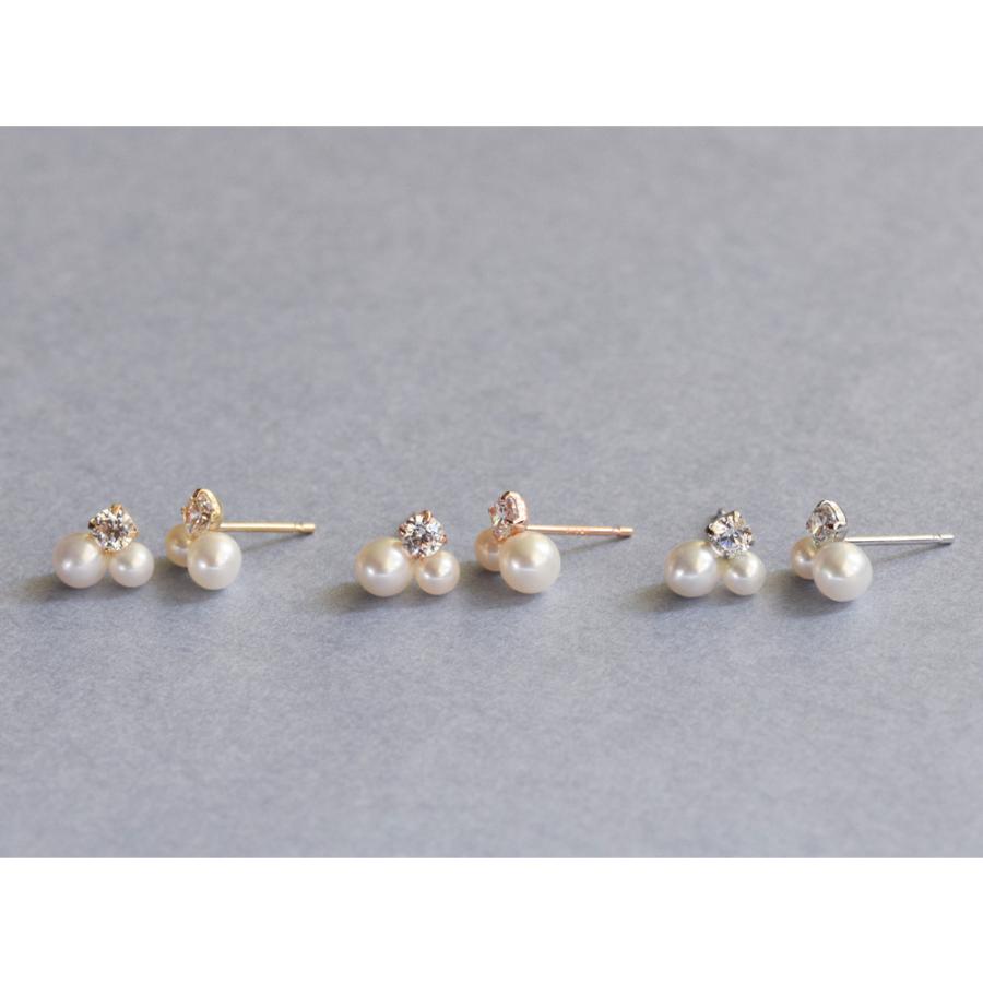 18金 K18 ピアス 淡水パール キュービックジルコニア イエローゴールド ピンクゴールド プラチナ 18K 真珠 華奢 スタッドピアス 6月誕生石 誕生日プレゼントの画像