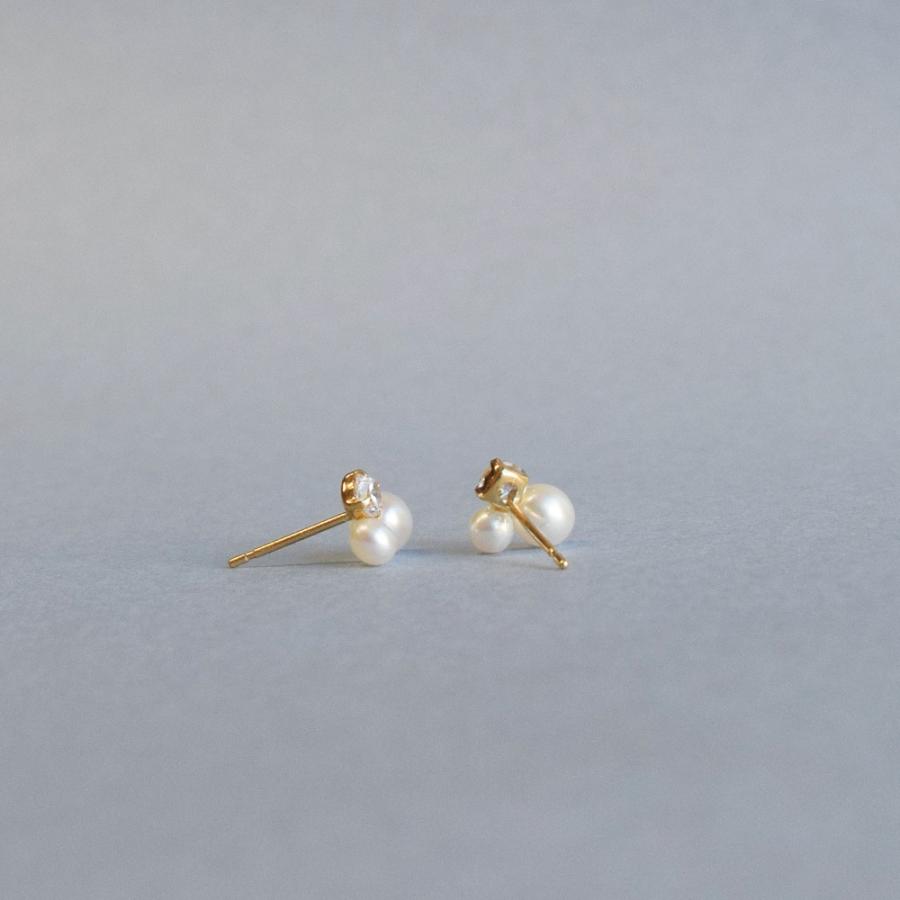 18金 K18 ピアス 淡水パール キュービックジルコニア イエローゴールド ピンクゴールド プラチナ 18K 真珠 華奢 スタッドピアス 6月誕生石 誕生日プレゼントの画像