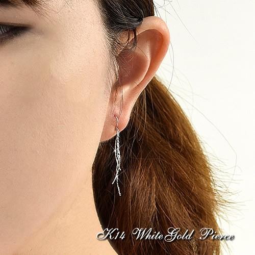 14金 フックピアス K14 ホワイトゴールド ロングピアス 14K ( 誕生日