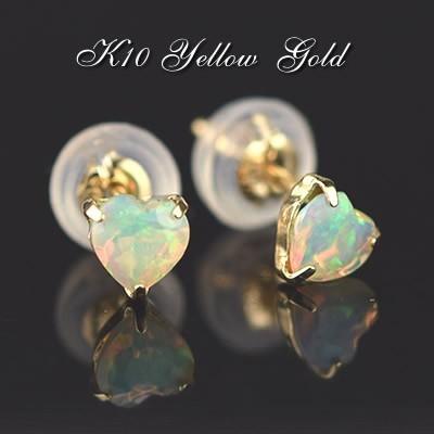 オパール スタッドピアス 10金 10k K10 イエローゴールド 10月誕生石  