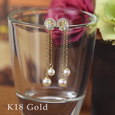 18金 パールピアス スーパーキュービックジルコニア 18k K18 ゴールド