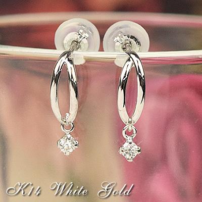 揺れる ピアス 一粒 ダイヤモンド 14金 14k ホワイトゴールド 4 揺れる ピアス 一粒 ダイヤモンド 14金 14k ホワイトゴールド 4