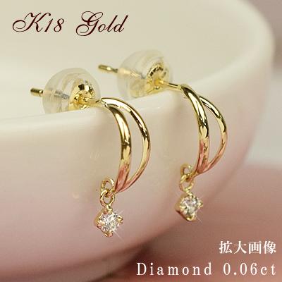 ピアス ダイアモンド 18金 18k ゴールド 1粒ダイヤモンド 揺れる  4月誕生石  ギフト ジュエリー 誕生日 プレゼント 女性 レディース 母 おしゃれ かわいいの画像