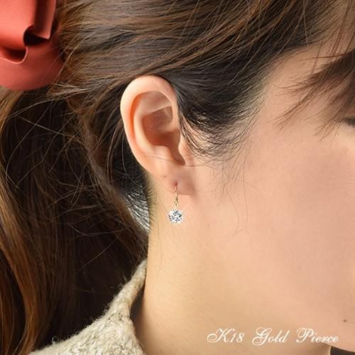 18金 揺れるピアス フックピアス 93面カット キュービックジルコニア