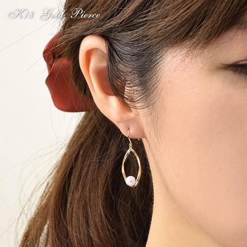 18金 フックピアス 揺れるピアス K18 雫 淡水パール ゴールド 18k 6月 誕生石 pearl ( 誕生日プレゼント 女性 レディース )の画像