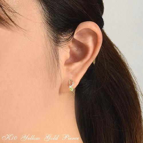 スタッドピアス ペリドット 10金 10k K10 イエローゴールド ミニピアス 8月誕生石 ( 誕生日プレゼント 女性 レディース )の画像