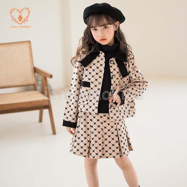 女の子130 ビームスデザイン　リボン柄ジャガード　セットアップ　入学式 女の子130 ビームスデザイン リボン柄ジャガード セットアップ