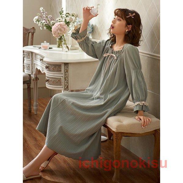 日本製 ネグリジェ レディース 春 夏 ロング ネグリジェ 姫 長袖 綿 無地 ガウン ナイトウェア ルームウェア ワンピース 女性 可愛い 部屋着 女性パジャマ 高級感 Turningheadskennel Com