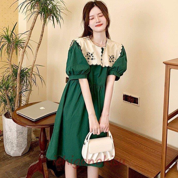 ワンピース ワンピ ミディアム丈 ミディアム レース ガーリーゴシック ロリータ シンプル 韓国 ナチュラル デート お出掛け 通勤 通学 オシャレ 刺繍