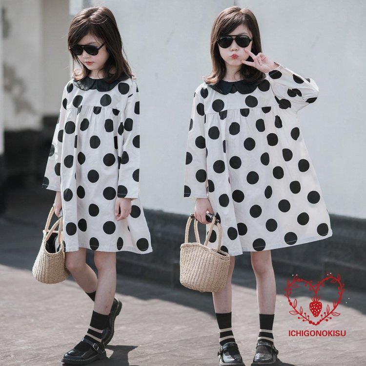 純正特売中 子供服 ワンピース 秋服 女の子 キッズ 長袖ワンピース 韓国風 ジュニアワンピース 膝丈 ドット柄ワンピース ロング丈 こども服 可愛い 小学生 110 160cm 純正売り出し Ssl Daikyogo Or Jp