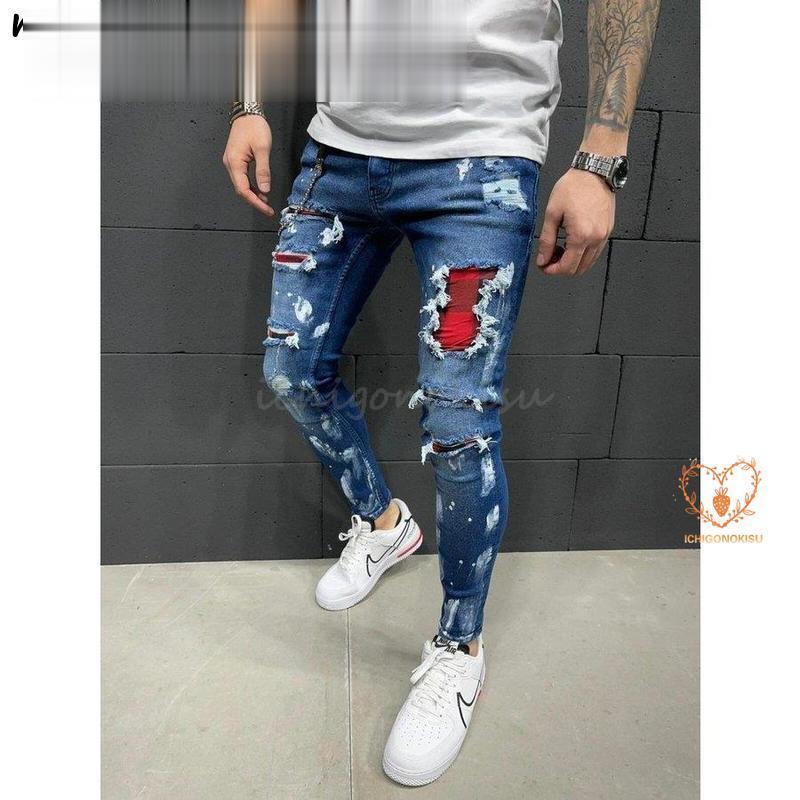 ダメージ スキニー ジーンズ メンズ スキニーパンツ パッチ