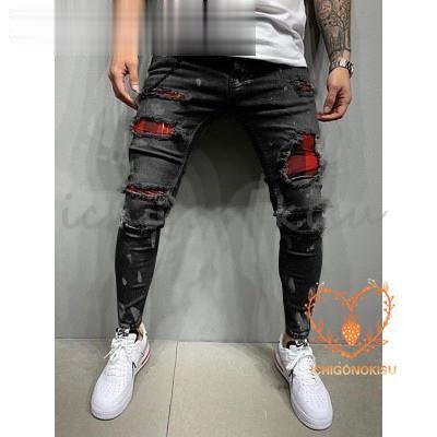 ダメージ スキニー ジーンズ メンズ スキニーパンツ パッチワーク