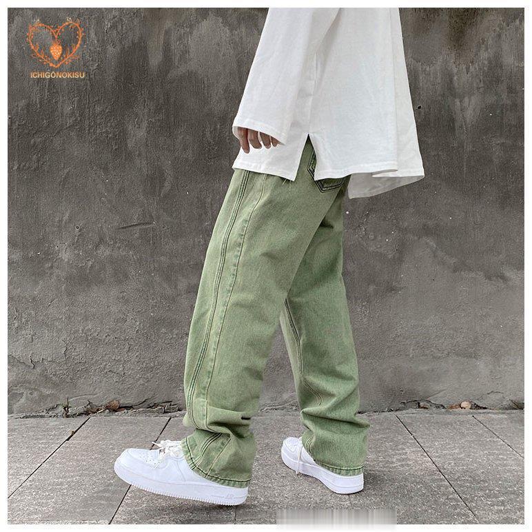 デニムパンツ メンズ ワイドルック ビッグシルエット ストレート ジーパン 紫 緑 春 夏 秋 大きいサイズ Xaw0311 Henxz30 イチゴのキス 通販 Yahoo ショッピング