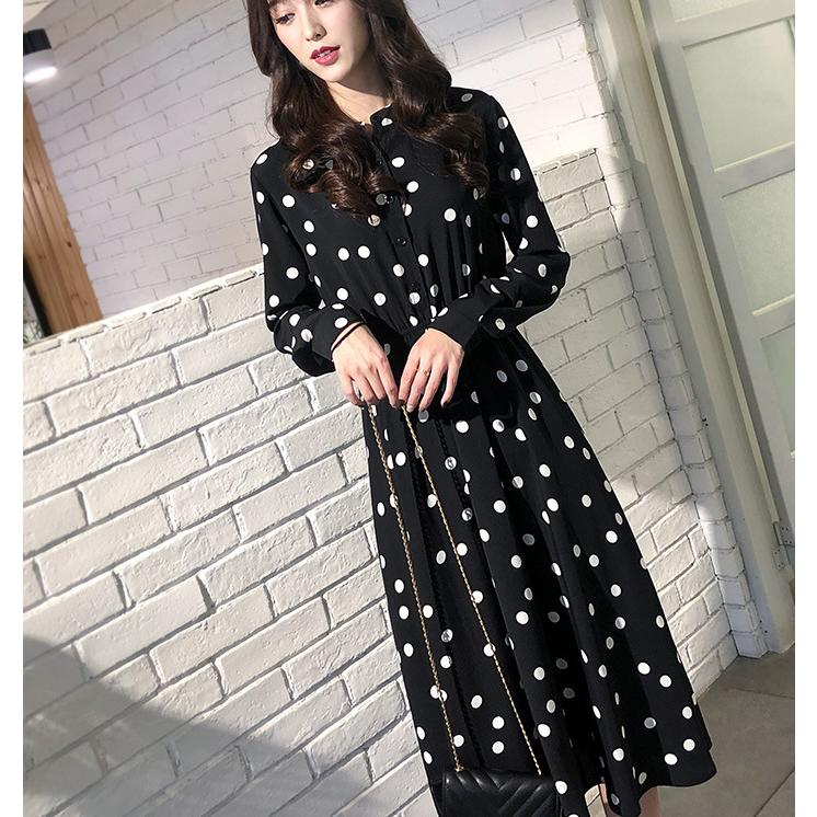 ワンピース ロングワンピース レディース 春 秋 ドット柄 マキシ ワンピース ロングワンピース レディース 春 秋 ドット柄 マキシ
