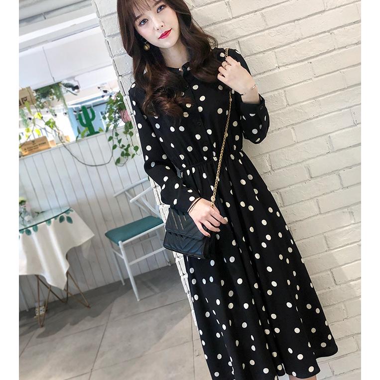 ワンピース ロングワンピース レディース 春 秋 ドット柄 マキシ ワンピース ロングワンピース レディース 春 秋 ドット柄 マキシ
