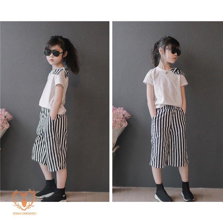 ご予約品 トップス 子供服 セットアップ おしゃれ 安い 女の子 夏服 薄手 涼しい 子供服 セットアップ キッズ 女の子 春夏 2点セット 上下セット Tシャツ 半袖 ガウチョパンツ ストライプ ジュニア おしゃれ 可愛い カジュアル 小学生 新品 150 Www Threeriversofs Com
