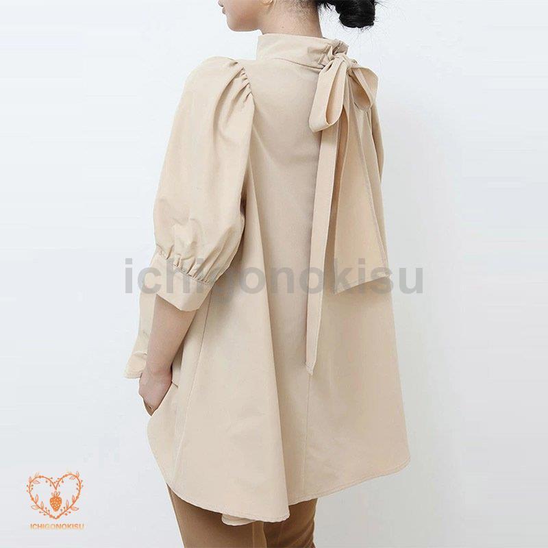 ブラウスレディース半袖おしゃれ パフスリーブノーカラー