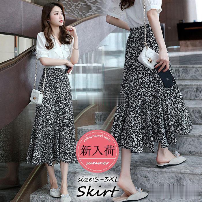 スカート ロング丈 春夏フレアスカート レディース aラインスカート 花