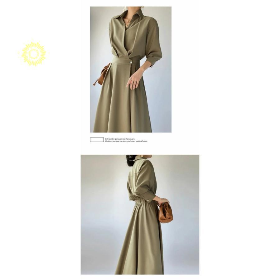 シャツワンピース ドレス 長袖 ミモレ丈 マキシ丈 Vネック ロングシャツ ワンピース ドレス フォーマル オフィス Aライン ロング レディース 体型カバー 結婚式 | ブランド登録なし | 08