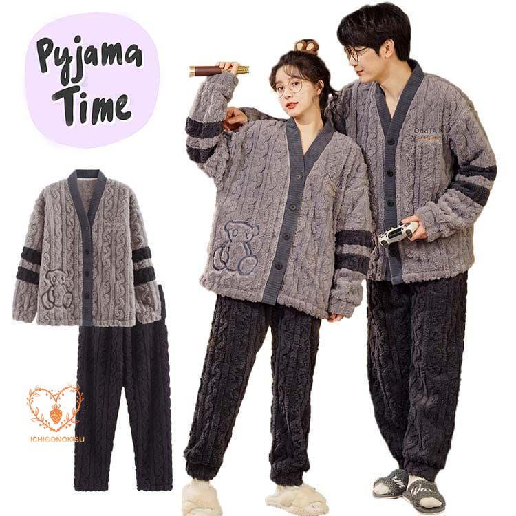 カップル ペア パジャマ 小熊 韓国風 可愛い フランネル ペアルック