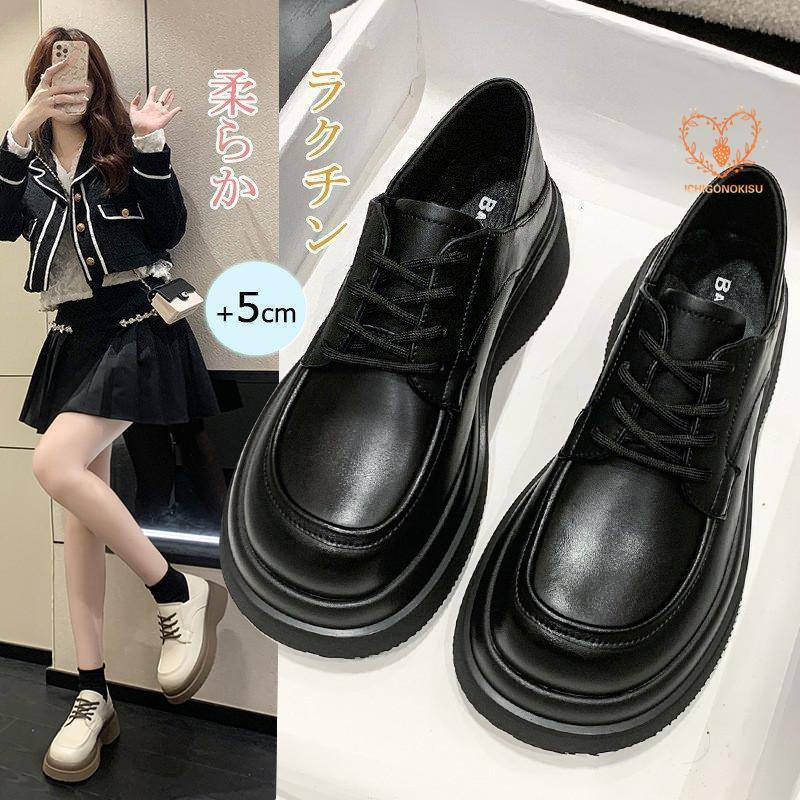 ローファー レディース 厚底シューズ JK パンプス 太めヒール 靴ひも