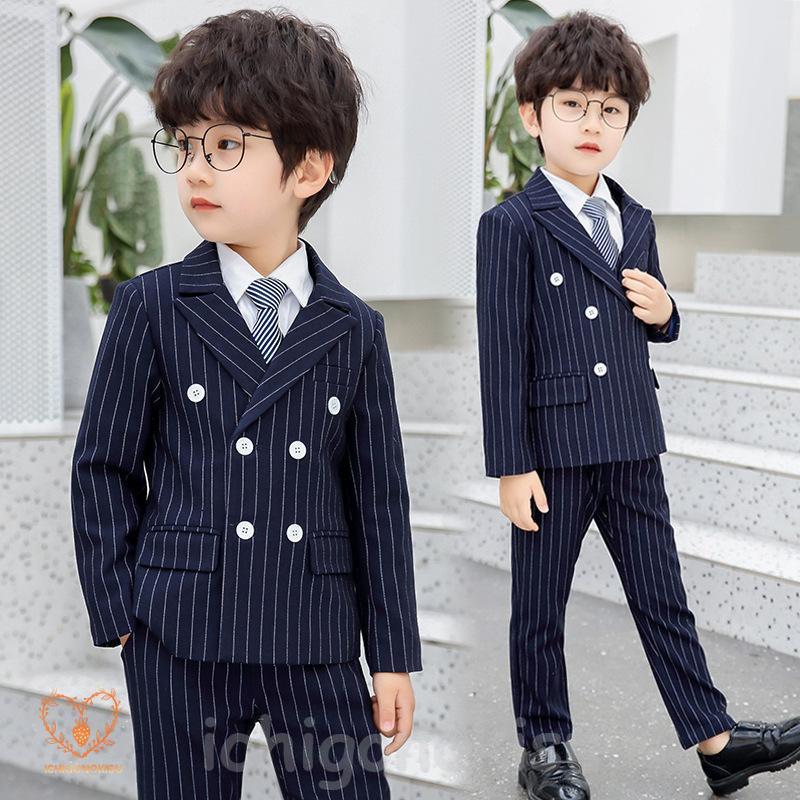 子供 スーツ 男の子 5点セット黒 縦縞 フォーマル キッズ 入学式 発表
