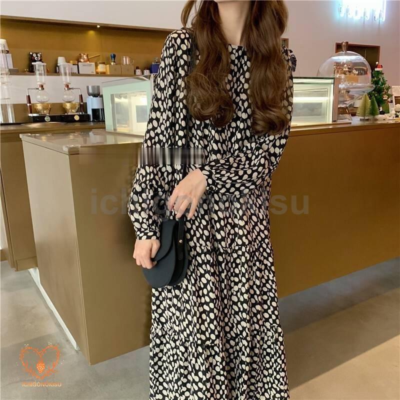 ワンピース ロング ミモレ丈 ドット柄 水玉 長袖 レトロ ワンピ ワンピース ロング ミモレ丈 ドット柄 水玉 長袖 レトロ ワンピ
