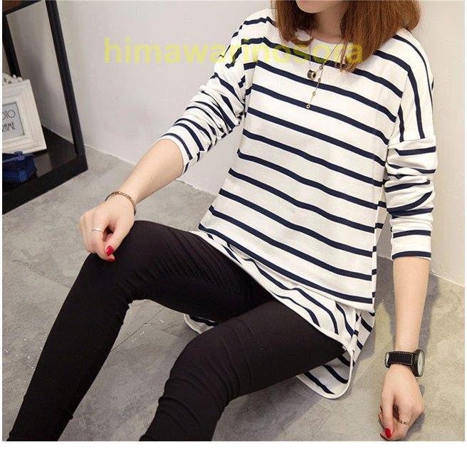 Tシャツ 長袖 女性用 ボーダー柄 長袖Tシャツ ゆったり マリン Tシャツ 長袖 女性用 ボーダー柄 長袖Tシャツ ゆったり マリン