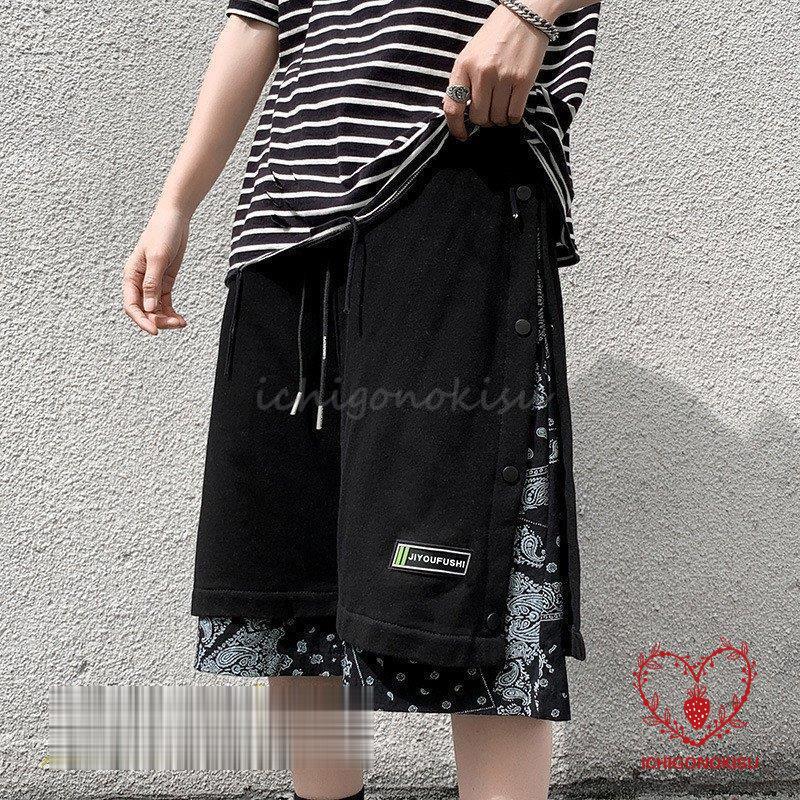 ハーフパンツ メンズ ショート丈 新作 夏コーデ おしゃれ 重ね着 レイヤード風 白 ワイドパンツ ゆったり 日常感 黒 運動着 代引不可 着回し スウェットパンツ カジュアル