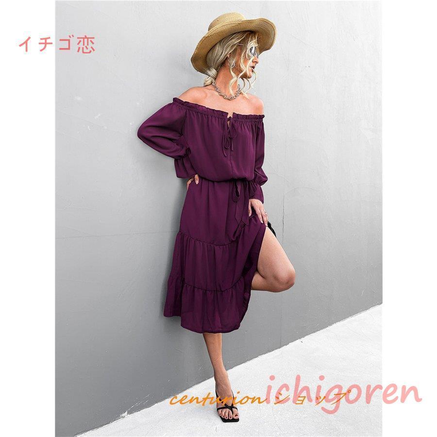 ワンピース レディース春 40代 長袖ワンピース 秋 オフショルダー