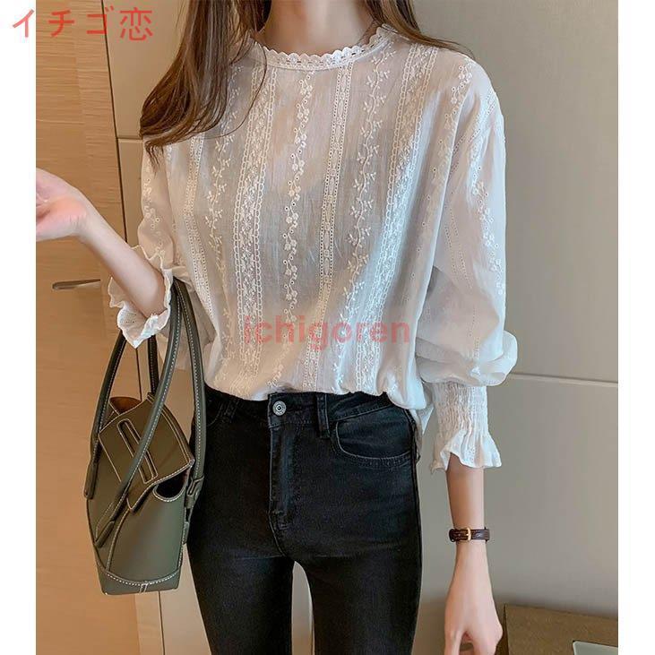 レースブラウス ドロップショルダー シャツブラウス フリル ラッパ袖